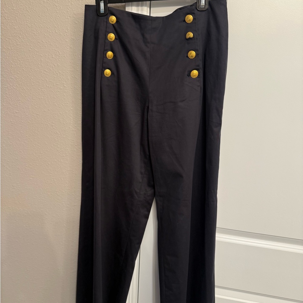 Ladies Navy Pants with Gold Button Accents